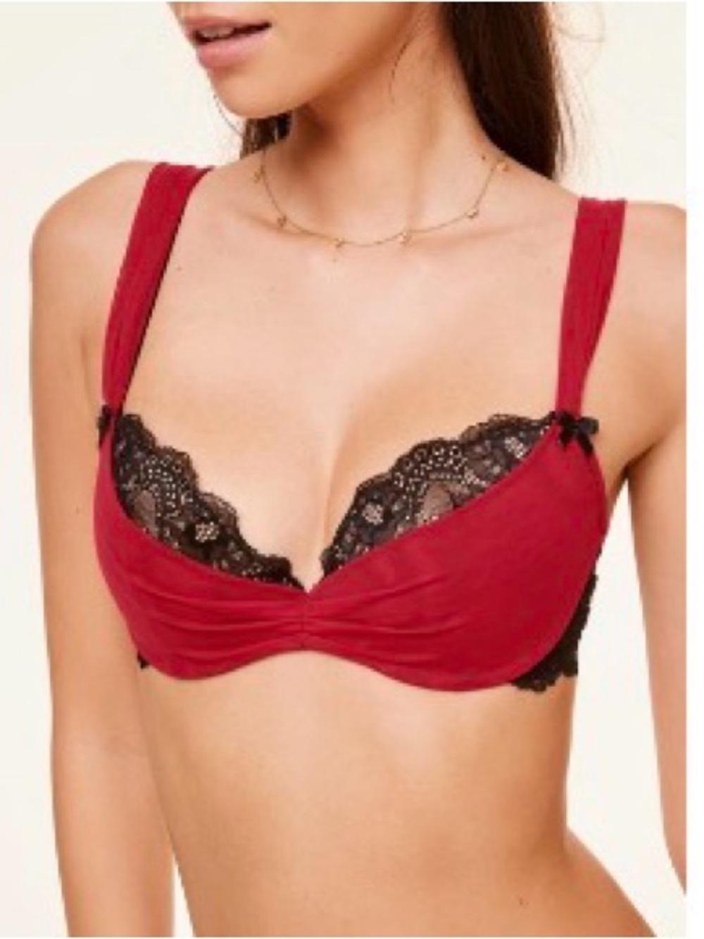 Adore Me Red Bra with Black Lace Trim